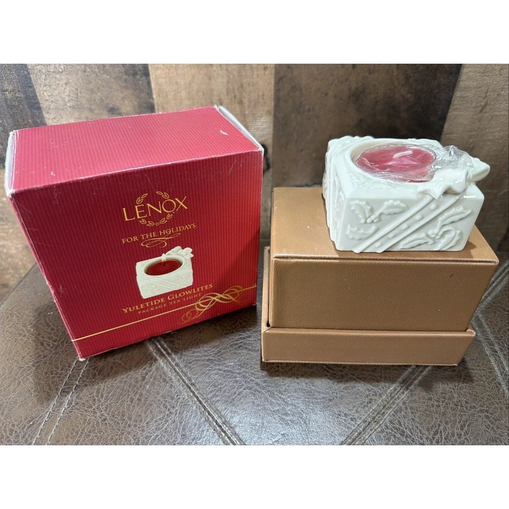Lenox Yuletide Glowlites Christmas Package Tea Light Candle Holder Vintage 2000s